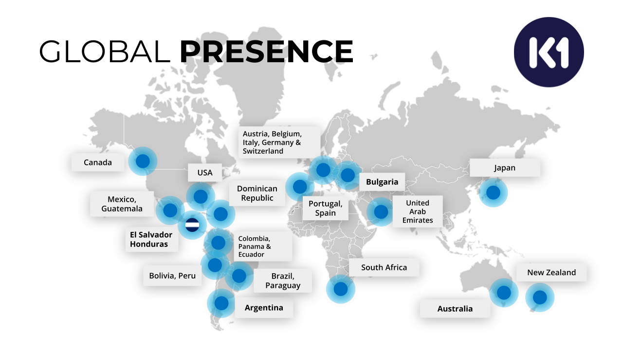 Map of K1 deployments across 28 countries on all continents